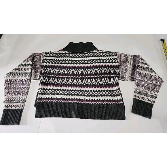 Cleo + Wolf Fair Isle Sweater Womens Small Cropped Gray Purple White Wool Blend - Picture 5 of 11